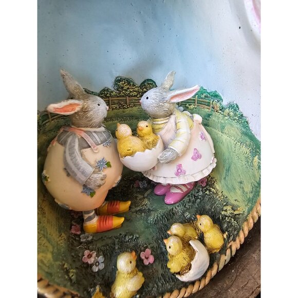 Shabby Chic large egg rabbit Easter spring bunny family chick cart unique decor - Picture 9 of 11